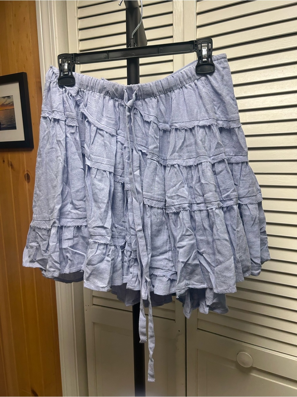 Free People Light Blue Tiered Ruffle Mini Skirt -